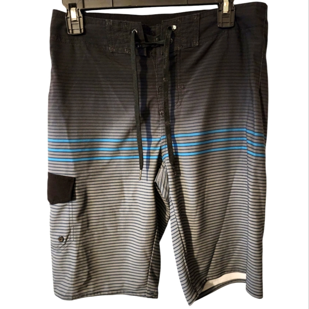 Men's Striped Swim Shorts - Black and Blue